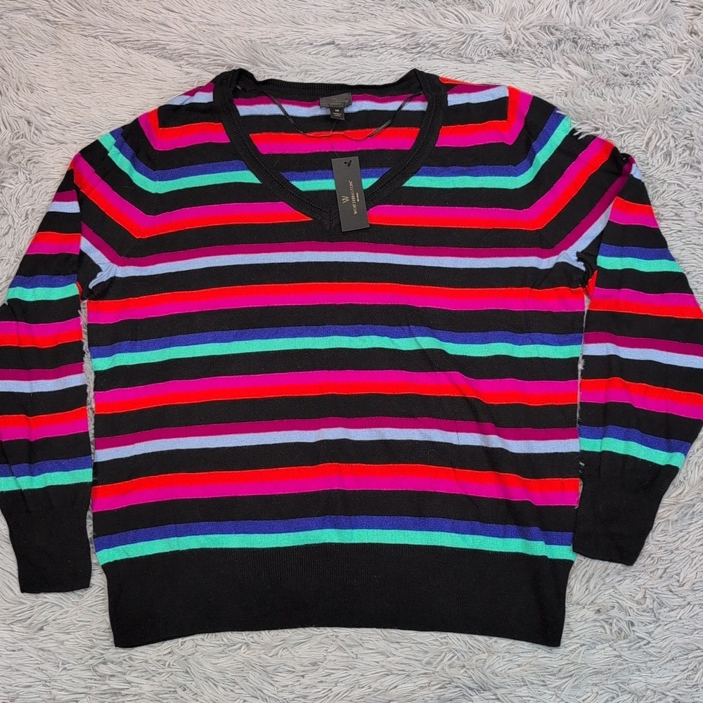 Worthington Sweater Womens 1X Soft Comfort Striped Career Lightweight New